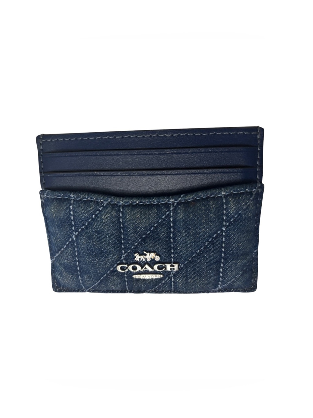 COACH Denim & Navy Leather Quilted Id Card Wallet